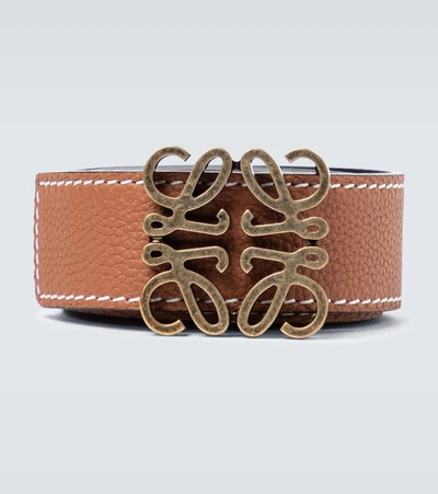 Shop Loewe Anagram Reversible Leather Belt In Brown