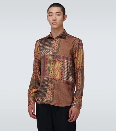Shop Etro Patchwork Long-sleeved Printed Shirt In Brown