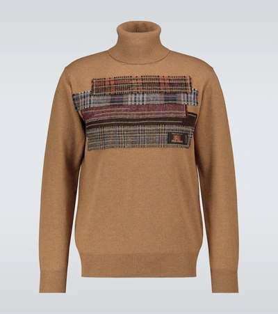 Shop Junya Watanabe Patchwork Wool Turtleneck Sweater In Beige