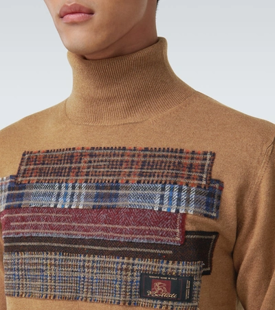Shop Junya Watanabe Patchwork Wool Turtleneck Sweater In Beige