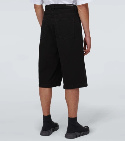 Shop Balenciaga Denim Skater Shorts In Black