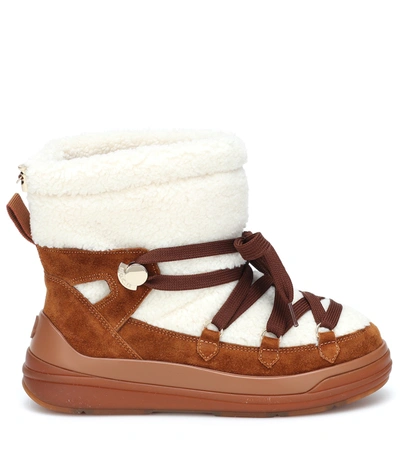 Shop Moncler Insolux Suede And Shearling Snow Boots In Brown