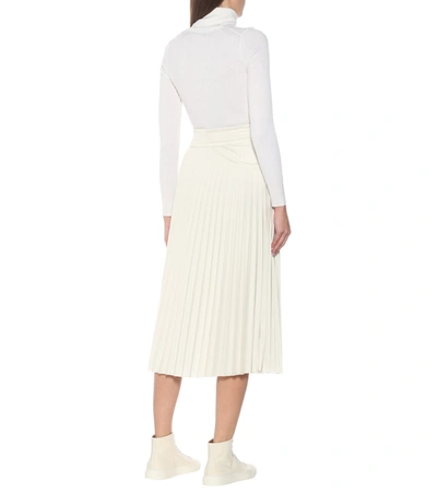 Shop Moncler Pleated Taffeta Midi Skirt In White