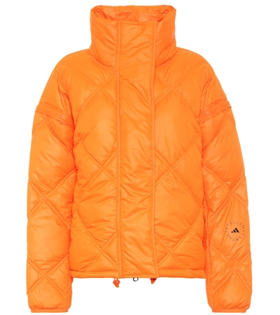 Shop Adidas By Stella Mccartney Convertible Quilted Puffer Jacket In Orange