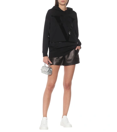 Shop Valentino Vlogo Sequined Cotton Jersey Hoodie In Black