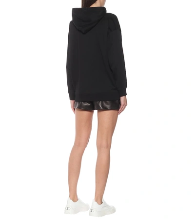 Shop Valentino Vlogo Sequined Cotton Jersey Hoodie In Black