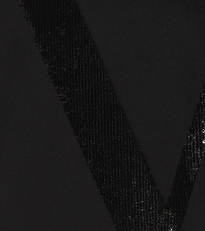 Shop Valentino Vlogo Sequined Cotton Jersey Hoodie In Black