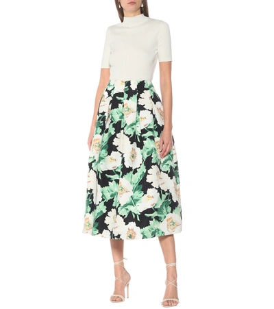 Shop Oscar De La Renta Floral Pleated Faille Midi Skirt In Multicoloured