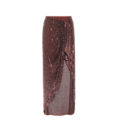 Shop Balmain Sequined Maxi Skirt In Red