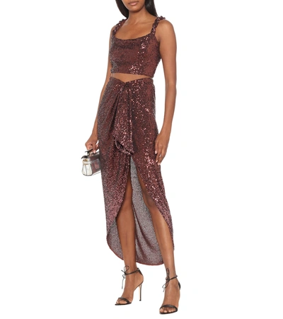 Shop Balmain Sequined Maxi Skirt In Red