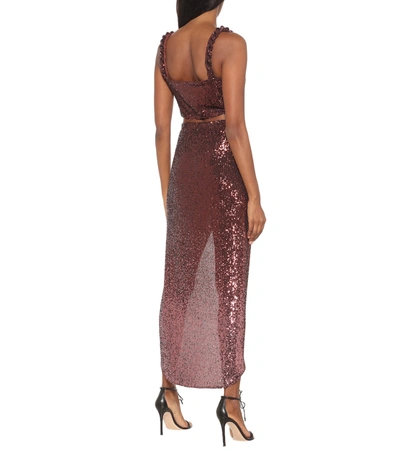 Shop Balmain Sequined Maxi Skirt In Red