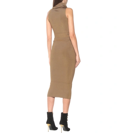 Shop Balmain Knit Midi Skirt In Brown