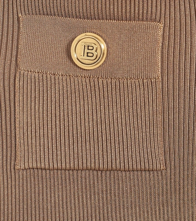 Shop Balmain Knit Midi Skirt In Brown