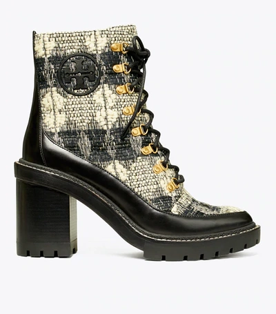 Shop Tory Burch Miller Wool Lug Sole Boot In Black/white/perfect Black