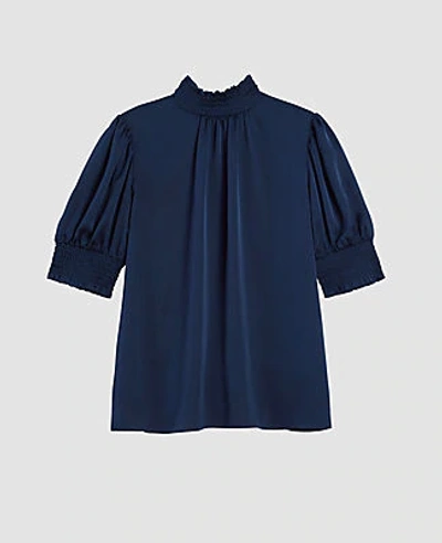 Shop Ann Taylor Petite Mixed Media Smocked Top In Midnight Spruce