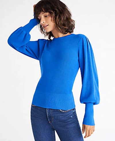 Shop Ann Taylor Petite Balloon Sleeve Sweater In Daphne Blue