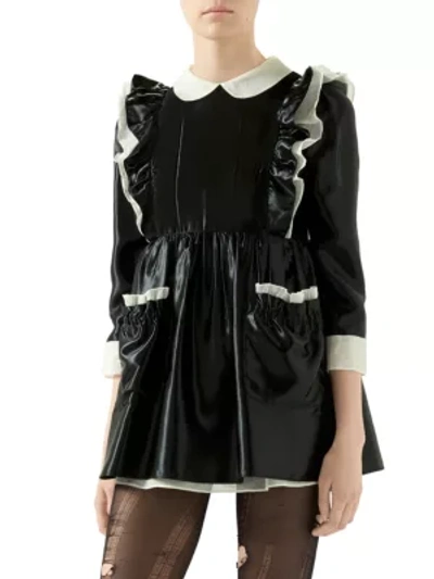 Shop Gucci Satin Ruffle Mini Dress In Black