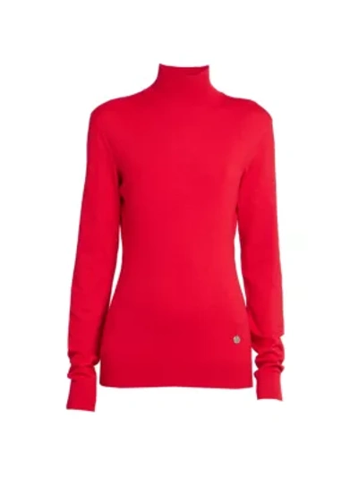 Shop Givenchy Thin Stretch-wool Turtleneck In Pop Red