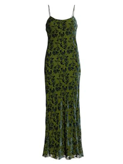 Shop Marina Moscone Burnout Velvet Slip Dress In Moss