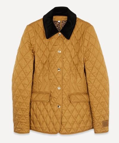 Shop Burberry Corduroy Collar Quilted Barn Jacket In Camel