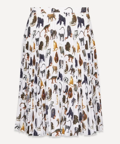 Shop Burberry Monkey Print Pleated Skirt In White