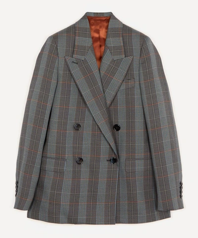 Shop Acne Studios Double-breasted Checked Suit Jacket In Blue/orange