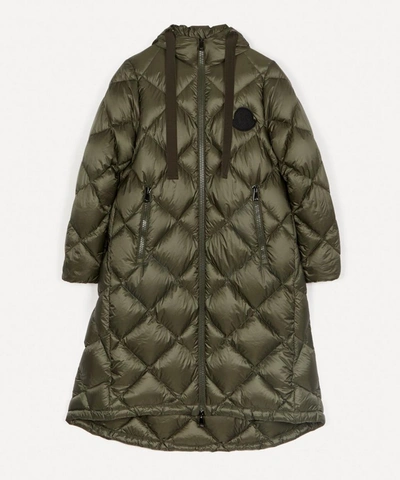 Shop Moncler Duroc Long Quilted Down Jacket In Khaki