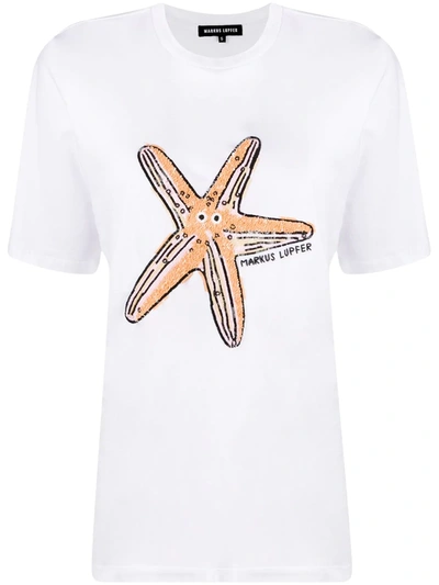 Shop Markus Lupfer Sequin Satrfish T-shirt In White