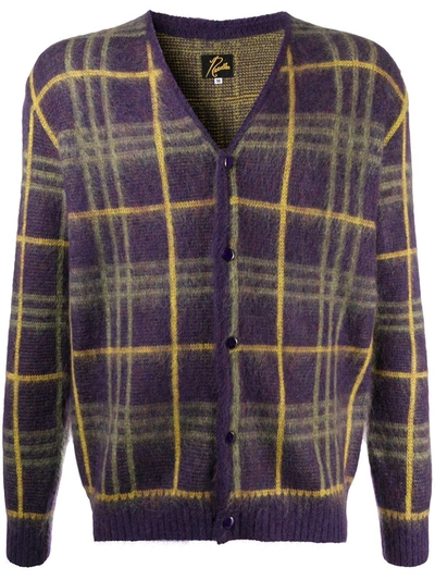 Shop Needles Long-sleeve Check Cardigan In Purple