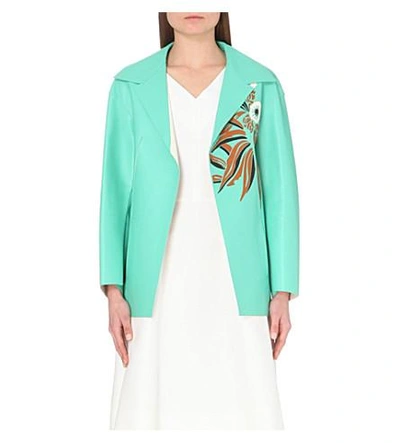 Shop Marni Floral-motif Leather Jacket In Mint Lily White
