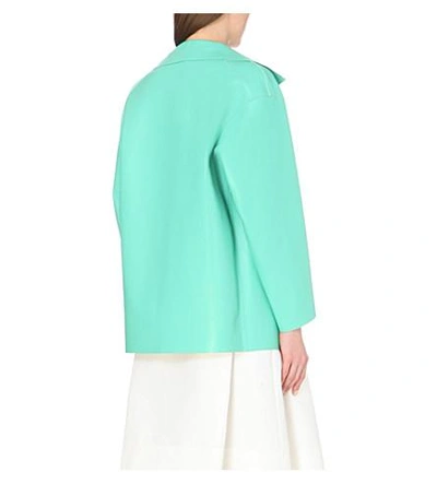 Shop Marni Floral-motif Leather Jacket In Mint Lily White