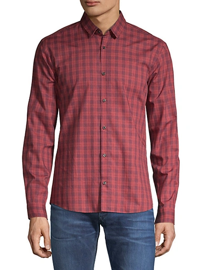Shop Hugo Ero Relax-fit Plaid Shirt In Red