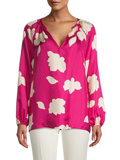 Shop Theory Floral V-neck Silk Blouse In Magenta