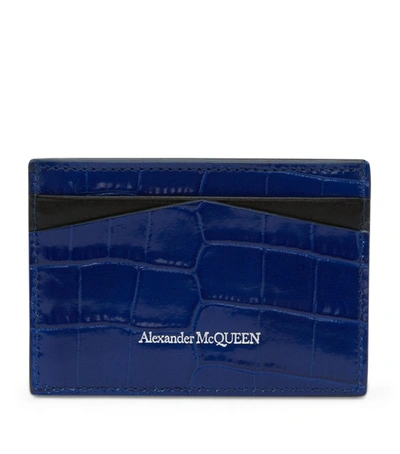 Shop Alexander Mcqueen Croc-embossed Leather Skull Card Holder