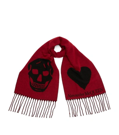 Shop Alexander Mcqueen Wool-rich Skull And Heart Scarf