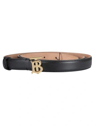 Shop Burberry Logo Plaque Belt In Black/light Gold