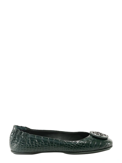 Shop Tory Burch Minnie Travel Croc-embossed Ballet Flats In Green