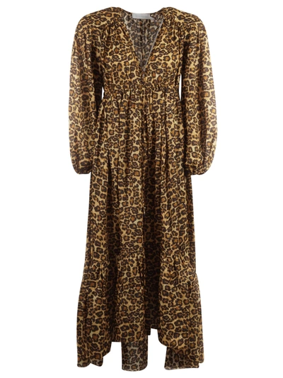 Shop Zimmermann Amelie Draw Long Dress In Leopard