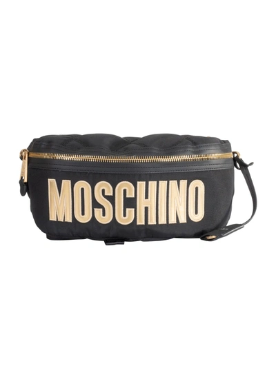 Shop Moschino Logo Embroidered Belt Bag In Black/gold