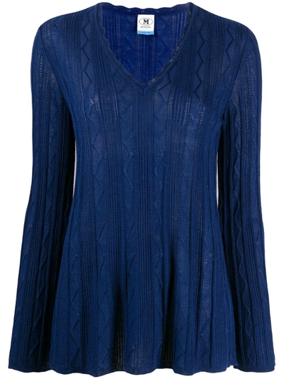 Shop M Missoni Zig-zag Knit Flared Sweater In Blue