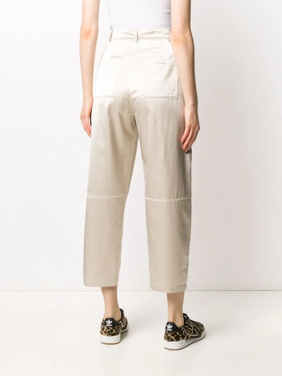 Shop Pinko Cropped Fit Trousers In Neutrals