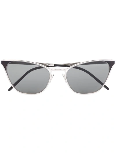 Shop Saint Laurent Cat-eye Silver-tone Sunglasses In Black
