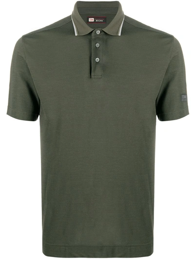 Shop Z Zegna Logo Patch Cotton Polo Shirt In Green
