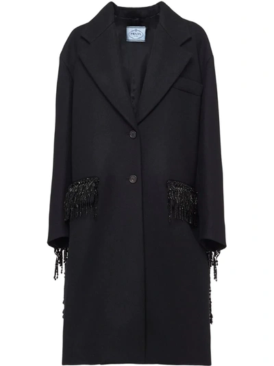 Shop Prada Bead-embellished Single-breasted Coat In Black