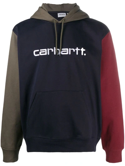 Shop Carhartt Embroidered Logo Colour-block Hoodie In Green