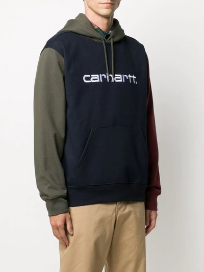 Shop Carhartt Embroidered Logo Colour-block Hoodie In Green