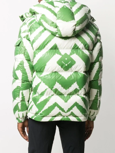 Shop Moncler Geometric-print Down-feather Jacket In Green