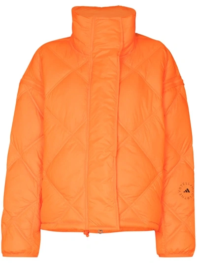 Shop Adidas By Stella Mccartney Convertible High-neck Puffer Jacket In Orange