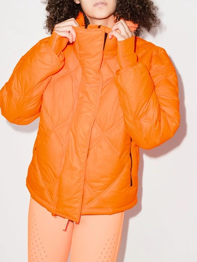 Shop Adidas By Stella Mccartney Convertible High-neck Puffer Jacket In Orange