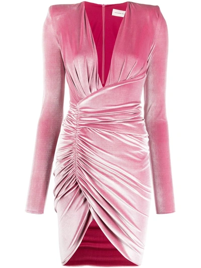 Shop Alexandre Vauthier Ruched Asymmetric Velvet Dress In Pink
